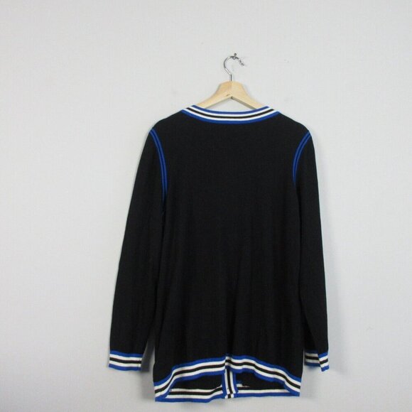 Talbots Cardigan Women X L Black Blue Trim Pockets Button Front Cotton New 356 - Picture 7 of 8